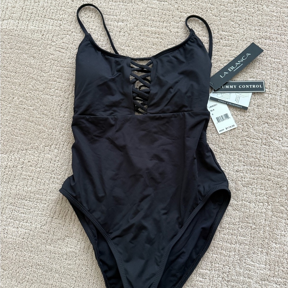 La Blanca Elegant Black Lace-Up Swimsuit